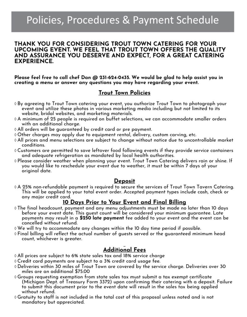 Catering Policies Pagepadded